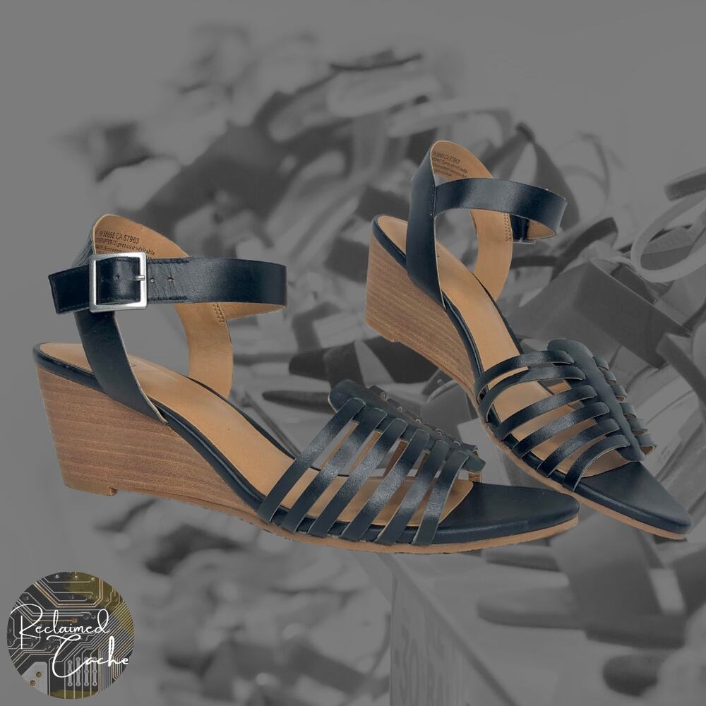 Susina Black Terra Wedge Sandal - Size 9.5 - Women